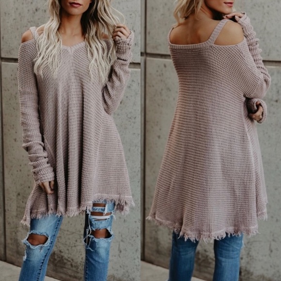 Tops - Raw Edge Cold Shoulder Sweater Top LAST ONE !